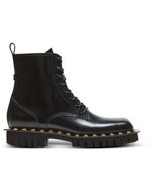 Balmain Glazed Leather Army Boots - Black