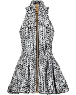 Balmain Sleeveless Flared Tweed Dress - Gray
