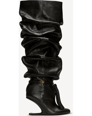 Balmain No Wedge Textured Leather Thigh-High Boots With Tassel - Black