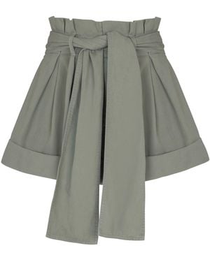 Balmain Cotton Gabardine High-Waisted Shorts - Grey