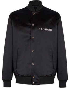 Balmain Satin Bomber Jacket With Galaxy Embroidery - Black