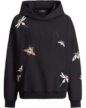 Balmain Embroidered Insect Hoodie - Black