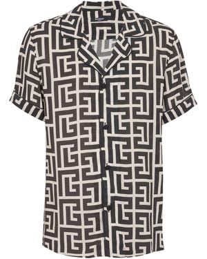 Balmain Pajama Shirt With Monogrammed Print - Black