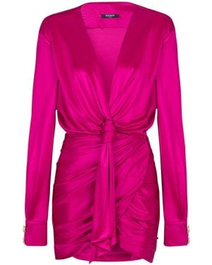 Balmain Short Draped Interlock Jersey Dress - Pink