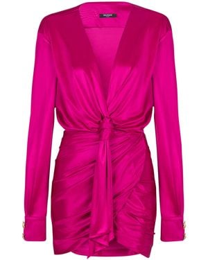 Balmain Short Draped Interlock Jersey Dress - Pink