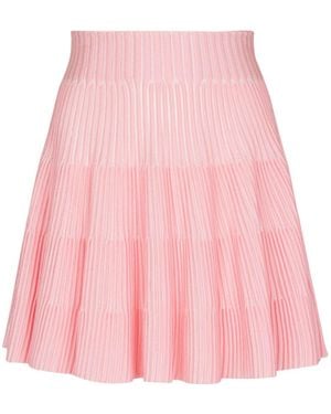 Balmain A-Line Textured Knit Skirt - Pink