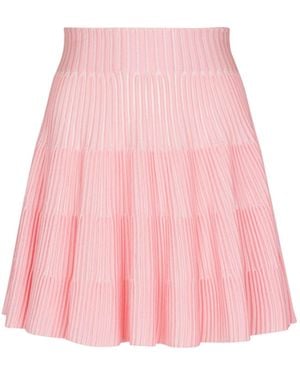 Balmain A-Line Textured Knit Skirt - Pink