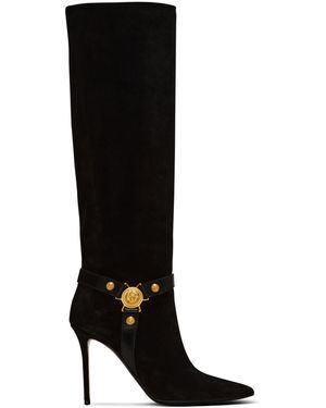 Balmain Slouchy Suede Heeled Eva Boots - Black