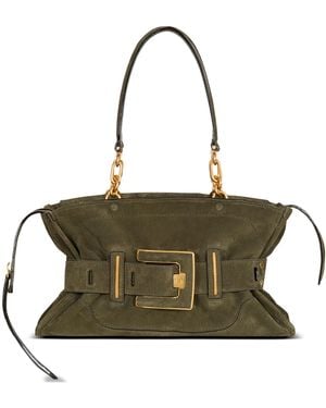 Balmain Anthem Suede Leather Bag - Metallic
