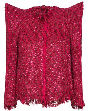 Balmain Edge-To-Edge Sequin Tweed Jacket - Red