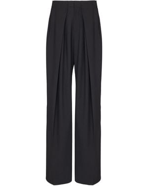 Balmain Wool Twill Trousers With Wide Knife Pleats - Black