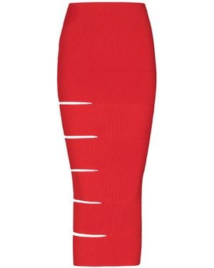 Balmain Long Knit Skirt With Cut-Outs - Red