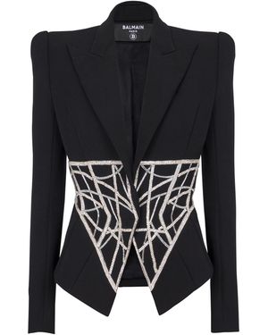 Balmain Embroidered Slim-Fit Grain De Poudre Jacket - Black