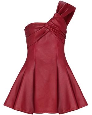 Balmain Smooth Leather One-Shoulder Dress - Red