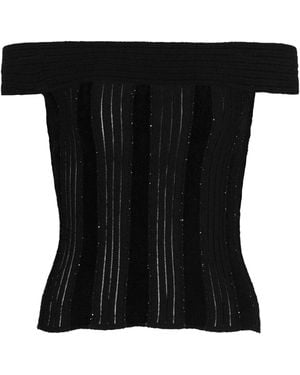 Balmain Off-The-Shoulder Glitter Knit Top - Black