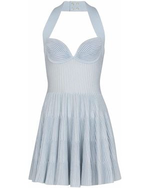 Balmain Textured Knit Halterneck A-Line Dress - Blue