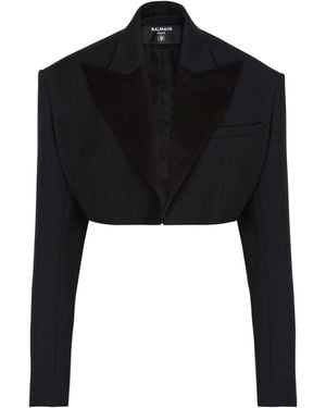 Balmain Cropped Grain De Poudre Jacket - Black