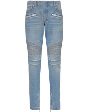 Balmain Slim-Fit Biker Trousers - Blue