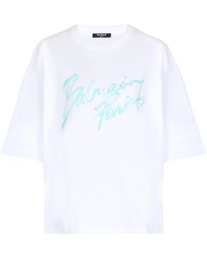 Balmain Boxy T-Shirt With Paris Brush Print - White