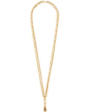 Balmain Sync Golden Brass Long Necklace - White