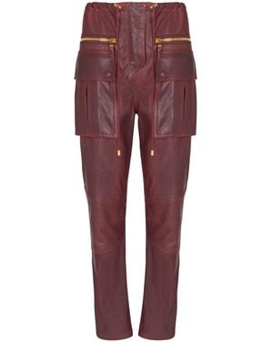 Balmain Lambskin Leather Cargo Pants - Red