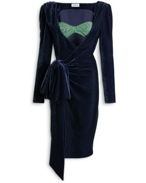 Balmain Velvet Dress With Lace Bra And Tie Detail - Blue