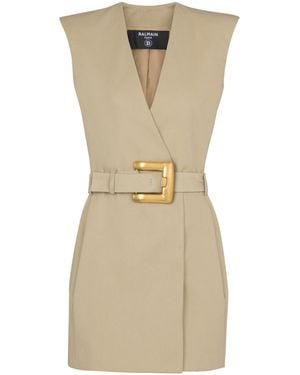 Balmain Short Belted Gabardine Dress - Natural