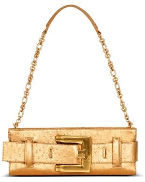 Balmain Anthem Laminated Leather Clutch - Metallic