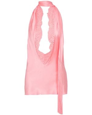 Balmain Backless Fringed Satin Top - Pink