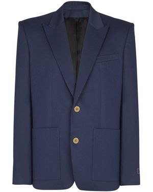 Balmain Cotton Twill 2-Buttons Jacket - Blue