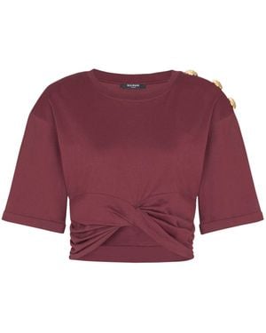 Balmain Cropped Tie T-Shirt - Red