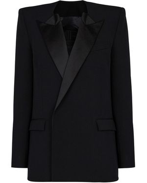 Balmain Grain De Poudre Jacket With Satin Lapels - Black