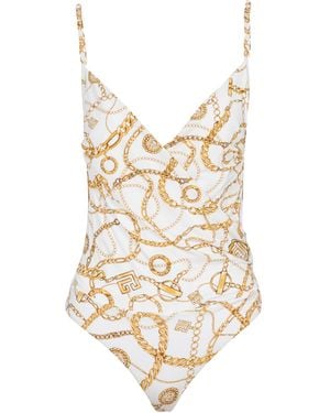 Balmain Chaînes Pattern Printed One-Piece Swimsuit - White