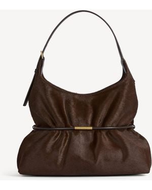 Balmain Mittelgroße Tasche Sphynx Aus Flauschigem Leder - Braun