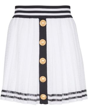 Balmain Pleated Monogrammed Knit Skirt - Blue
