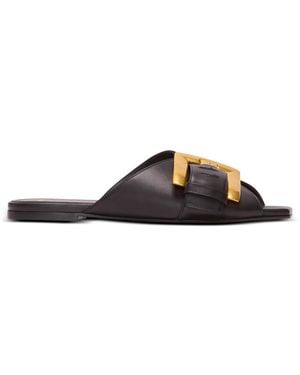 Balmain Anthem Flat Calfskin Leather Sandals - Black