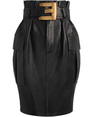 Balmain Belted Lambskin Skirt - Black