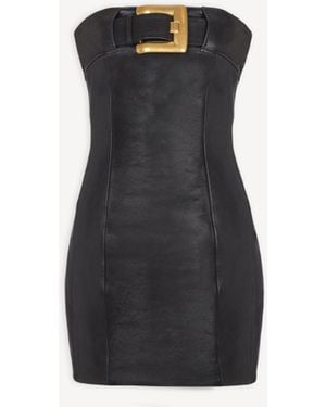 Balmain Belted Strapless Leather Dress - Black