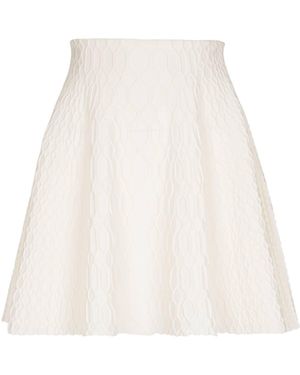 Balmain Flared Crocodile-Knit Skirt - White