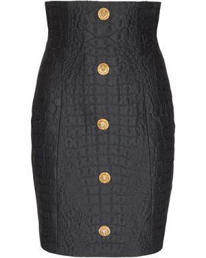 Balmain Crocodile-Look Pencil Skirt - Black