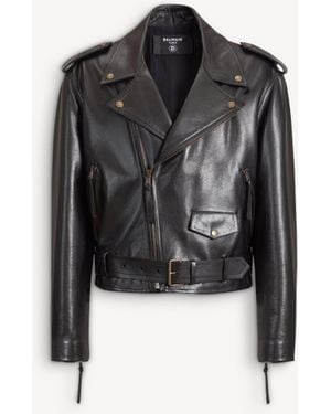 Balmain Bikerjacke Aus Texturiertem Leder - Schwarz
