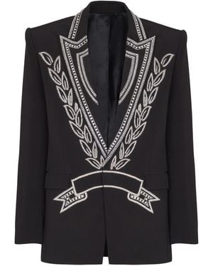 Balmain Crepe 1-Button Jacket With Crystals - Black