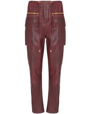Balmain Lambskin Leather Cargo Trousers - Red