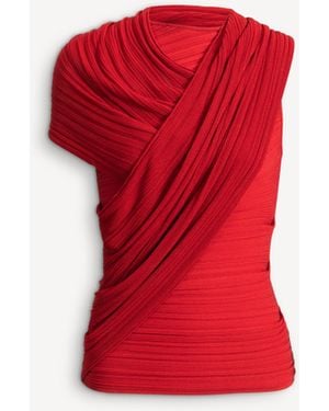 Balmain Sleeveless Asymmetrical Viscose Top - Red