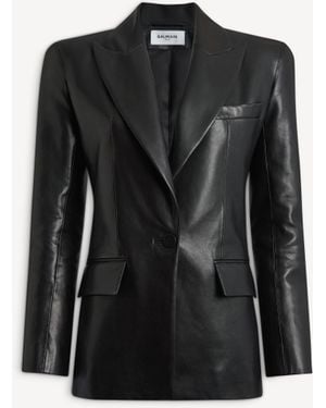 Balmain Structured-Shoulder Lambskin Jacket - Black