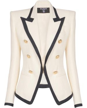 Balmain Fitted Two-Tone Basketweave Jacket - White