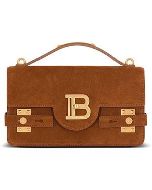 Balmain Suede B-Buzz Shoulder 24 Bag - Brown