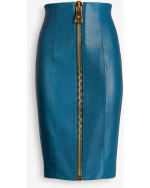 Balmain Zipped Lambskin Skirt - Blue