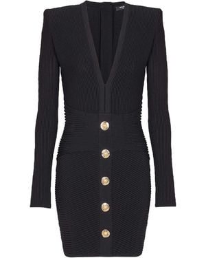 Balmain Short Ribbed Knit Bodycon Dress - Black
