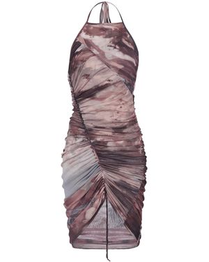Balmain Short Pastel Printed Draped Tulle Dress - Purple
